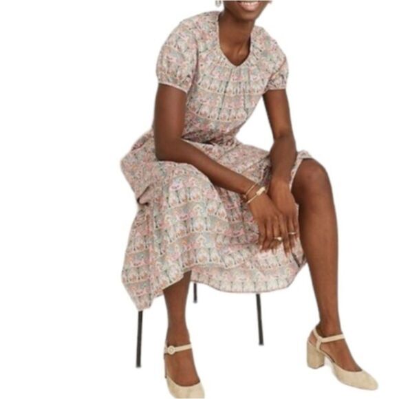J Crew Liberty Print Midi Dress With Cut Out Back Cotton Size 0 - Picture 2 of 14